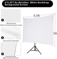 NEW 5x6.5ft WHITE Screen with Tripod Stand, Wrinkle-Resistant