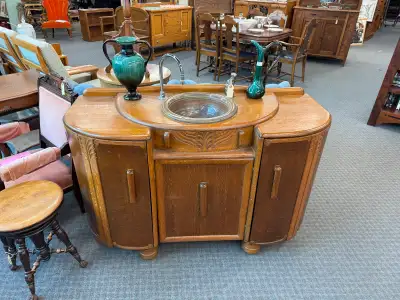 Vintage custom made vanity from a sideboard , View more
