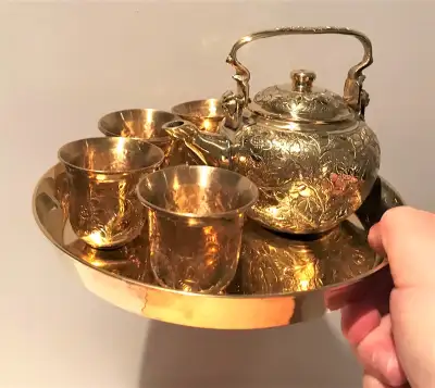 Brand New Boxed Moroccan Handmade Luxurious Golden Tea Set 6 pcs, View more