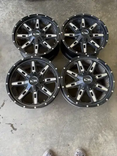 Full set of four ION 184 Rims 20x9 +18 offset Dual 8 bolt pattern, includes center caps 8x165 8x6.5”...