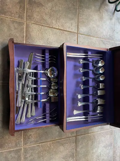 Complete stainless serving set and case Will trade for ninja blender , food processor or something s...