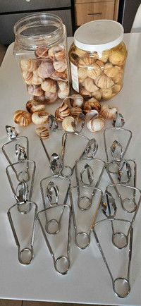 Vintage stainless steel escargots snails tongs with shells