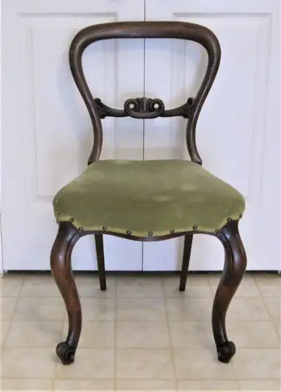 Antique Chair Solid Wood Green Velvet Upholstered Seat, View more