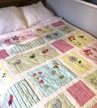 (REDUCED) Pottery Barn Kids Reversible Quilt - Birds & Flowers