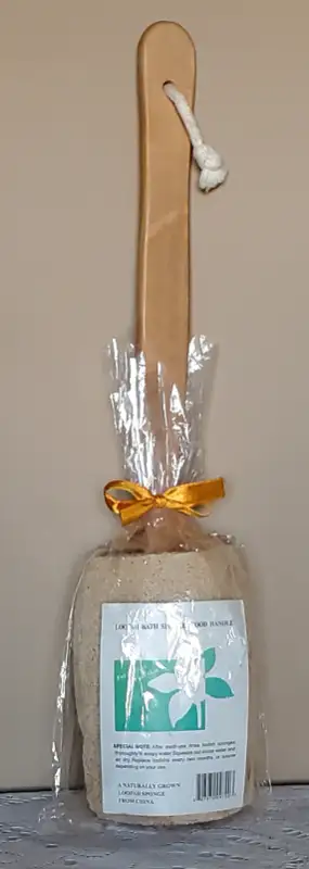LOOFAH BATH/SHOWER SPONGE WITH WOOD HANDLE, View more