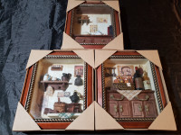 Set of 3 decorative shadow box style frames with scenes