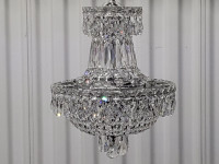 2pc Set!  Chrome and Crystal Chandelier and Flush-mount Fixture