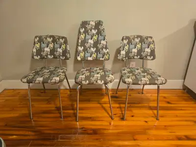 3 Vintage MCM Chrome and Fabric Dining Chairs, View more