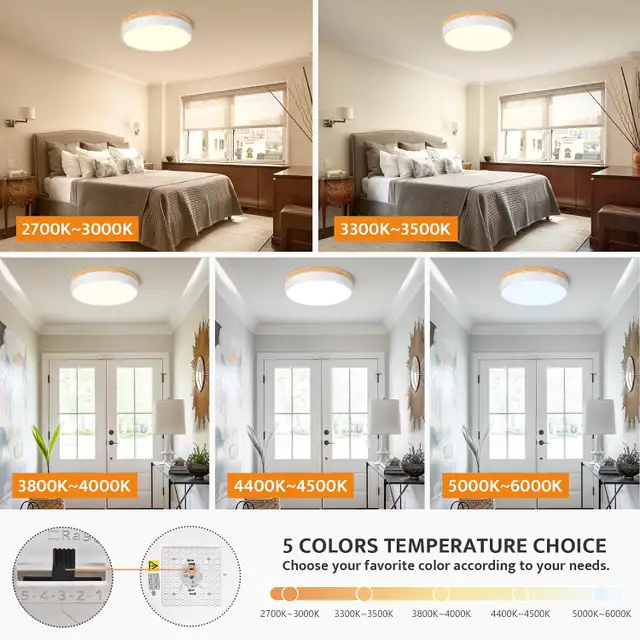 Dimmable Wood LED Ceiling Light, 2700K-6000K Round Flush Mount F in Indoor Lighting & Fans in Oshawa / Durham Region - Image 4