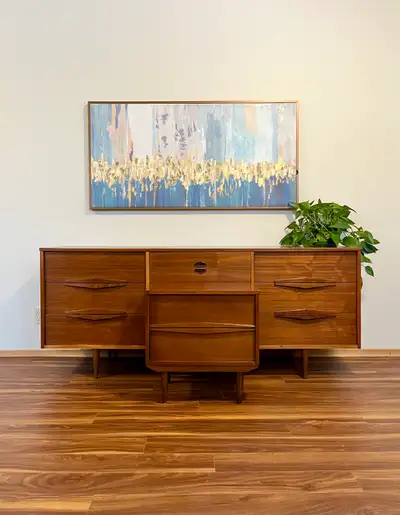 MCM Walnut Matching Lowboy Dresser and Nighstand Set, View more