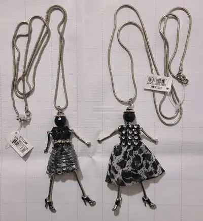 BNWT - Black & Silver Rhinestone Swinging Doll Women's Necklace, View more
