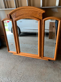 Solid oak dresser folding mirror