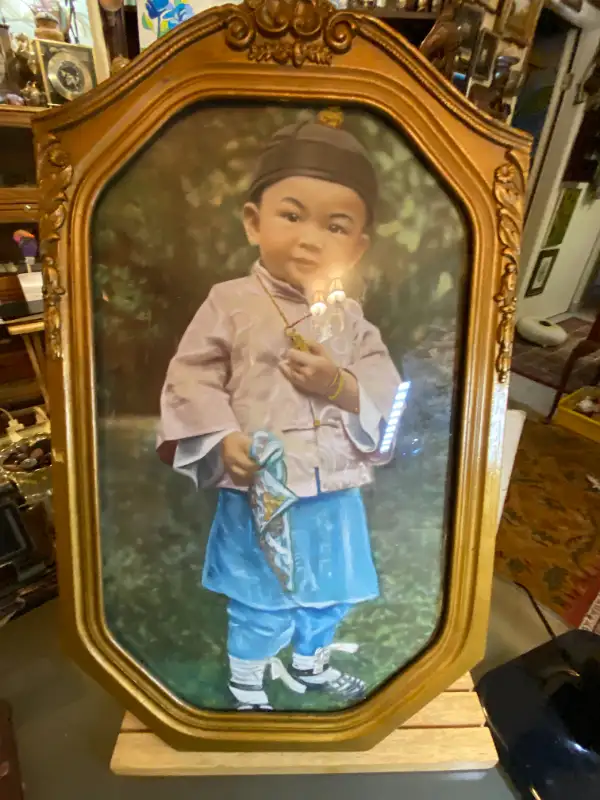Antique Chinese Painted Photo Portrait Boy 1920s Wood Frame and in Arts & Collectibles in Vancouver - Image 8