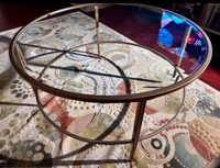Metal and Glass coffee table35" round and 18" high