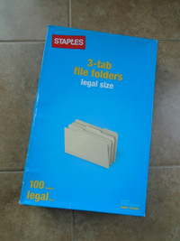 STAPLES - 100 FOLDERS LEGAL SIZE 3-TAB FILE FOLDERS