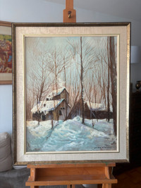 Œuvre originale signée, scène d’hiver, huile sur toile