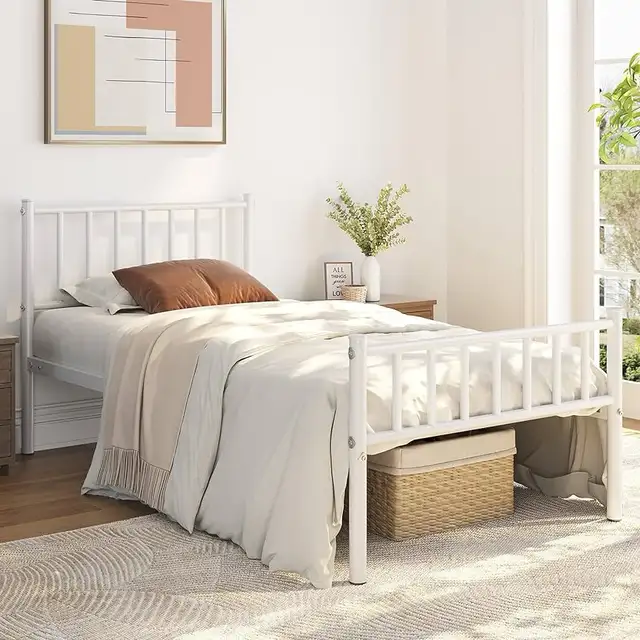 Yaheetech 614232 white Twin Size Bed Frame Metal Platform  in Beds & Mattresses in Markham / York Region - Image 11