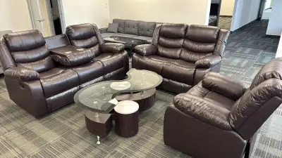 Brown Leather Recliner Set! FREE DELIVERY , View more