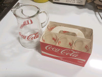 Set of 6 1987 cocacola glasses and glass pitcher 