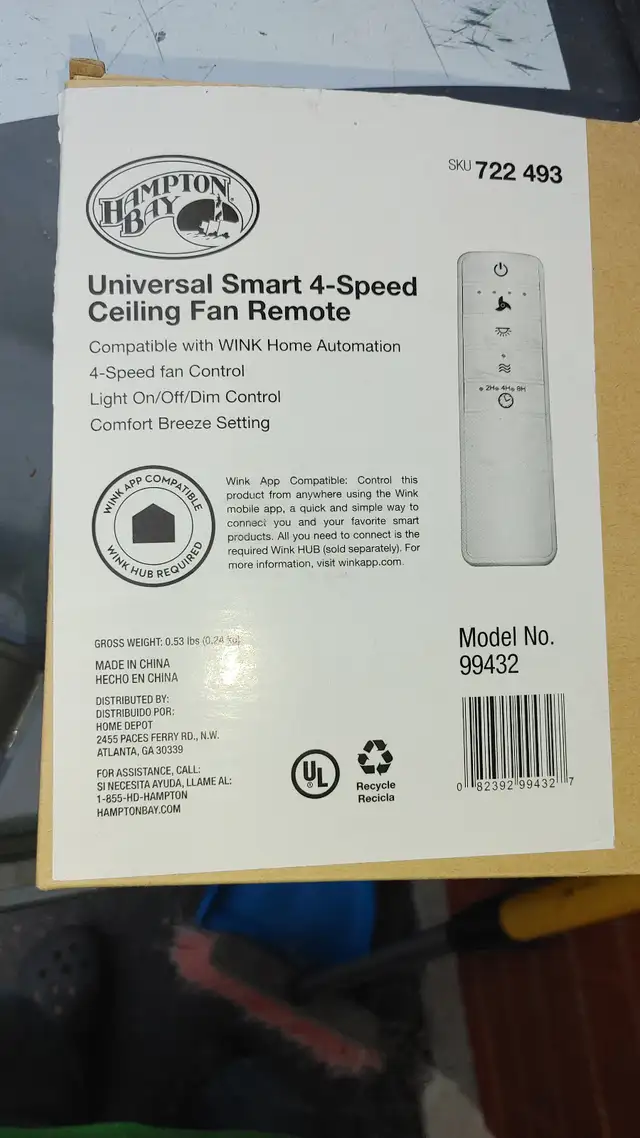 Hampton Bay Universal Smart Wi-Fi 4-Speed Ceiling Fan Remote in Indoor Lighting & Fans in Mississauga / Peel Region - Image 7