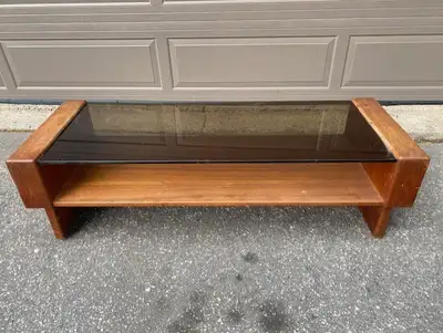 Mid-Century Modern Teak Coffee and Side Tables with Smoked Glass, View more