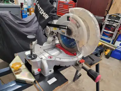 1. Craftsman Mitre Saw and expandable stand with wheels - $175 2. Mastercraft Drill with 2 24v batte...