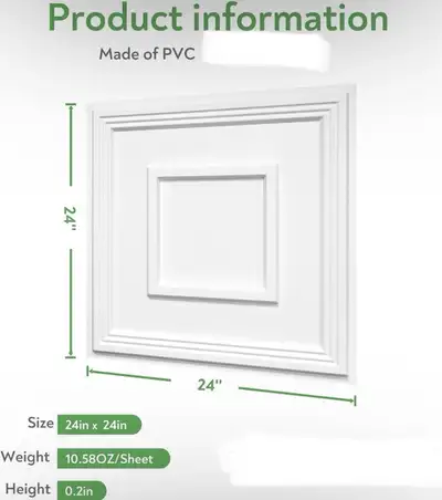 Upgrade your space with these elegant 24×24 inch PVC drop ceiling tiles. Lightweight, waterproof, an...