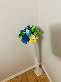Tall glass vase with glass flowers 