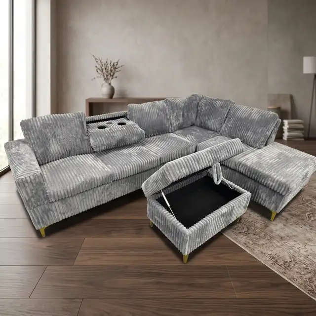 Grey Corduroy Sectional Sofa