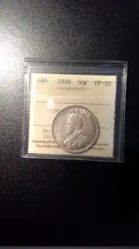 1929  Canadian Silver 50c ICCS Graded VF30