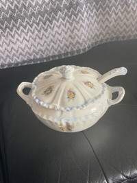 Vintage Porcelain Serving Bowl & Ladle