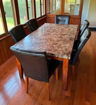 TURKISH MARBLE TABLE WITH 6 CHAIRS AND MATCHING SIDEBOARD, View more