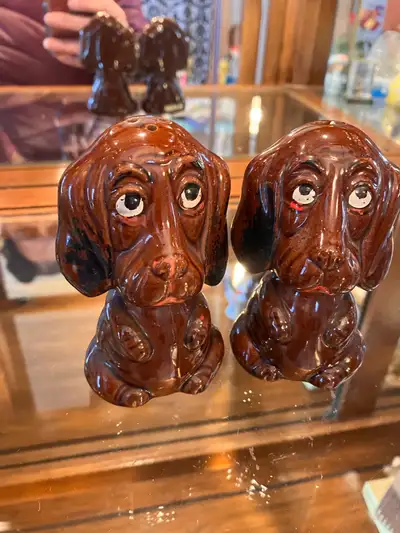 Vintage Brown Basset Hound salt and pepper shakers, View more