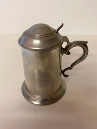 Vintage Marlboro pewter beer stein with lid and glass bottom