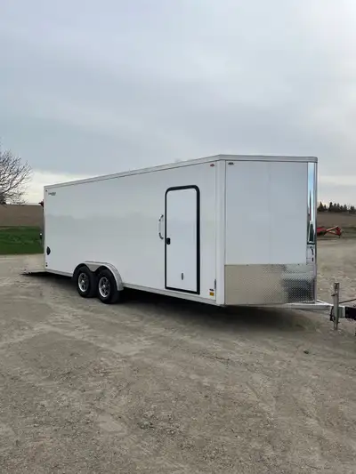 Aluminum Enclosed Cargo Car Trailer for Rent - 5200lb Tandem axle with electric brakes - Rear ramp d...