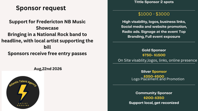Hello, we are a newer Fredericton concert promotion company, looking for interested companies in bei...