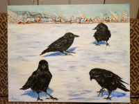 Painting  Winter Ravens 24 x 30 inch
