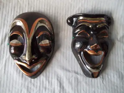 2 - Brass-Enameled Comedy & Tragedy Masks, View more