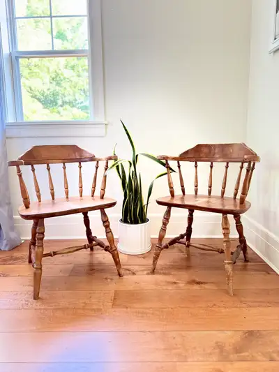     Vintage Solid Wood Captain’s Chairs - Pair, View more