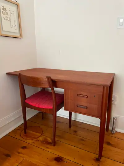 Mid century modern teak desk and chair, View more