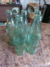 LOT OF 5 SMALL GREEN GLASS COCA-COLA BOTTLES X-COND $20.00 