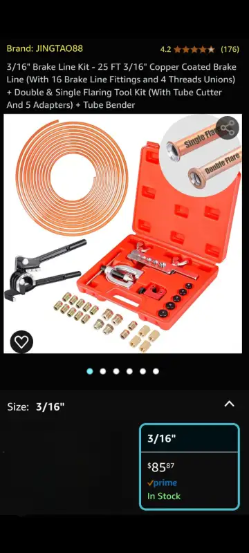 New brake line kit flaring tool and 3/16 line, View more