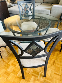 Glass dining table with 4 chairs