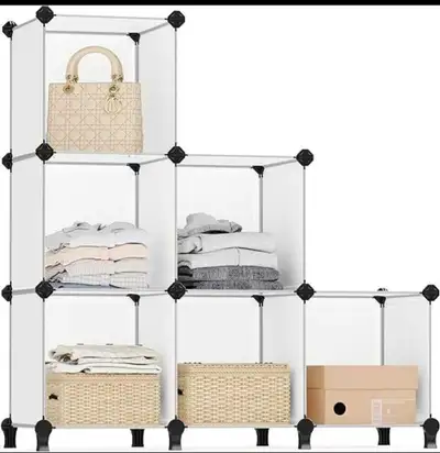 SONGMICS 6 Cube Storage Organizer, DIY Closet Shelf, Plastic Clothes Organizer, Modular Bookcase, 11...