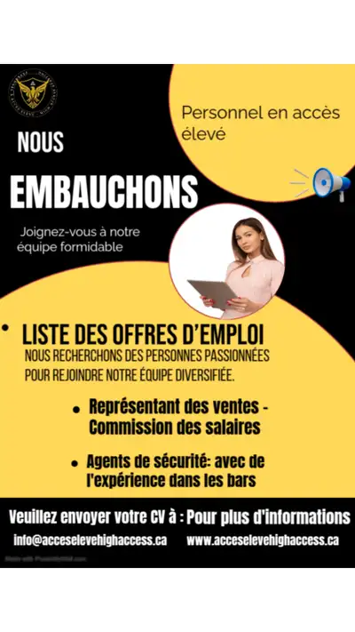 Nous cherchons à embaucher quelques représentants de vente, et agents de sécurité. pour le poste d'a...