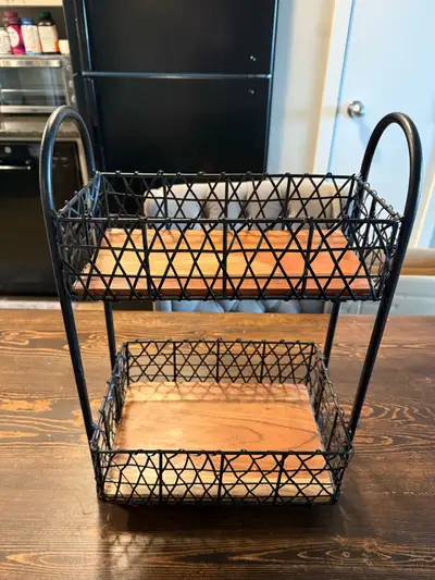 Two-Tier Wire Basket Organizer With Wood Shelves, View more