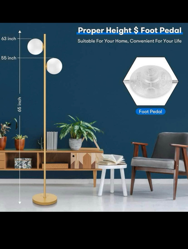 Mid Century Modern 2 Frosted Glass Globe Floor Lamp for Living R in Indoor Lighting & Fans in Hamilton - Image 2