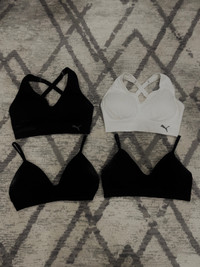 2 Puma Black & White Sports Bras + Black Bralettes - Size Small