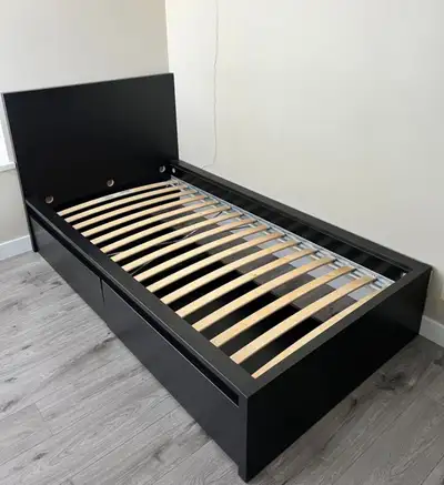 IKEA Malm Black Brown Twin Size Single Bed Frame and 2 Drawers, View more