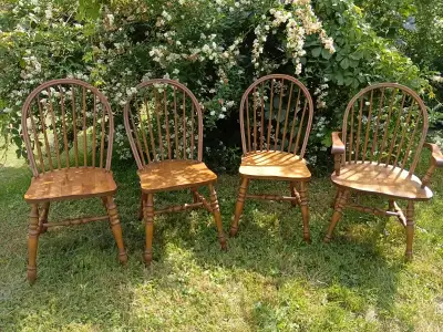 Four Hardwood Dining Chairs, View more